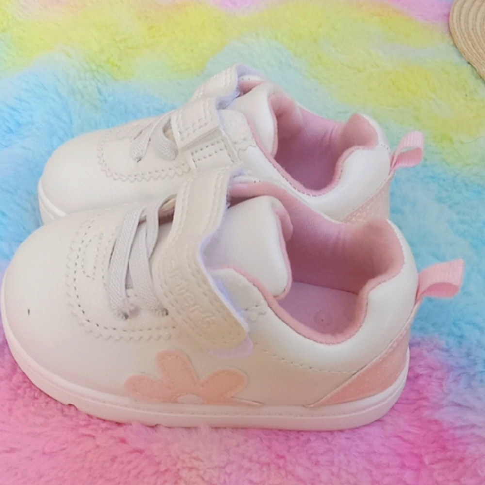Carter's White and Pink Sneakers with Velcro Closure